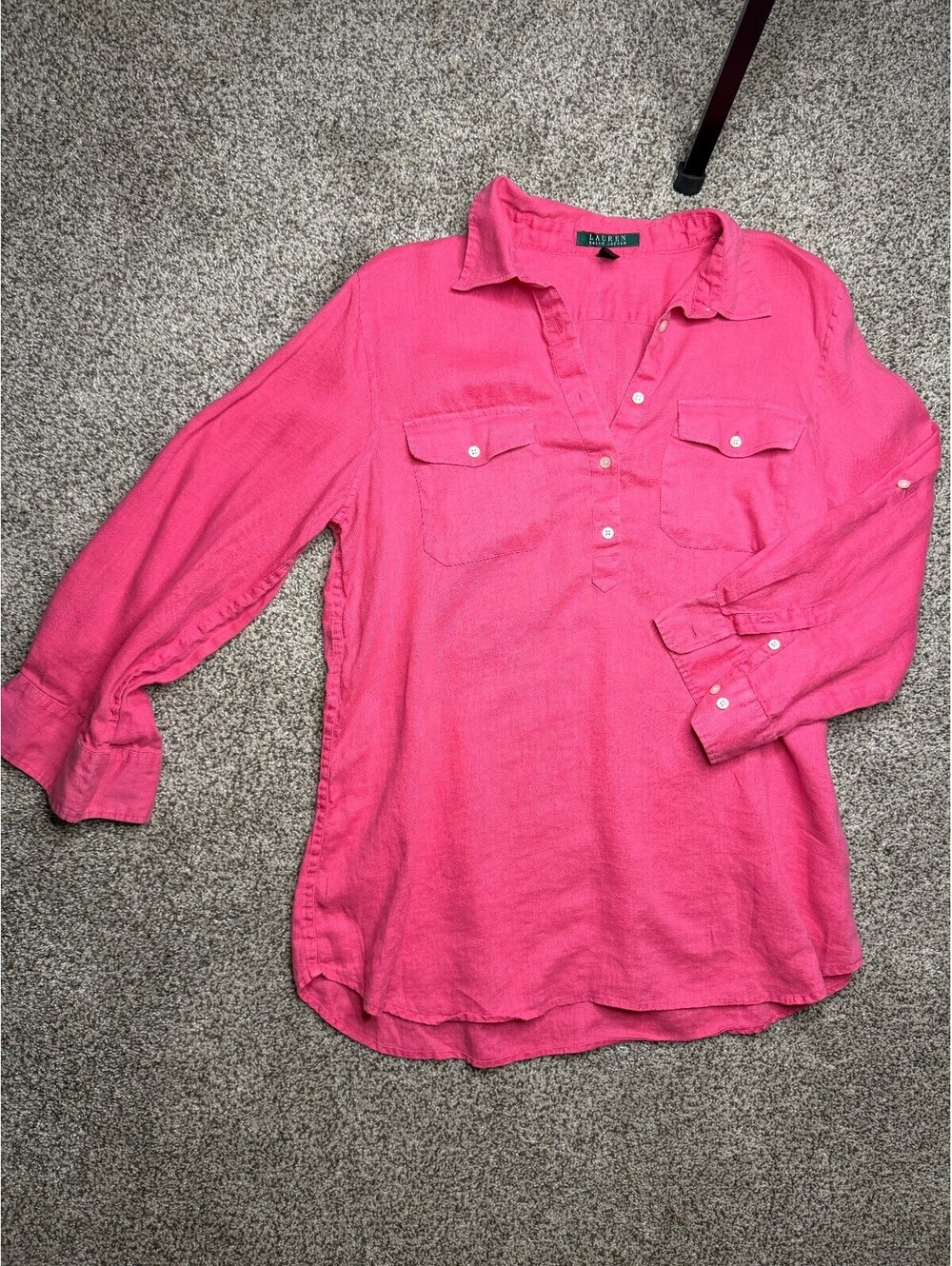 Ralph Lauren Pink 100% Linen Long Sleeve Shirt Size Large